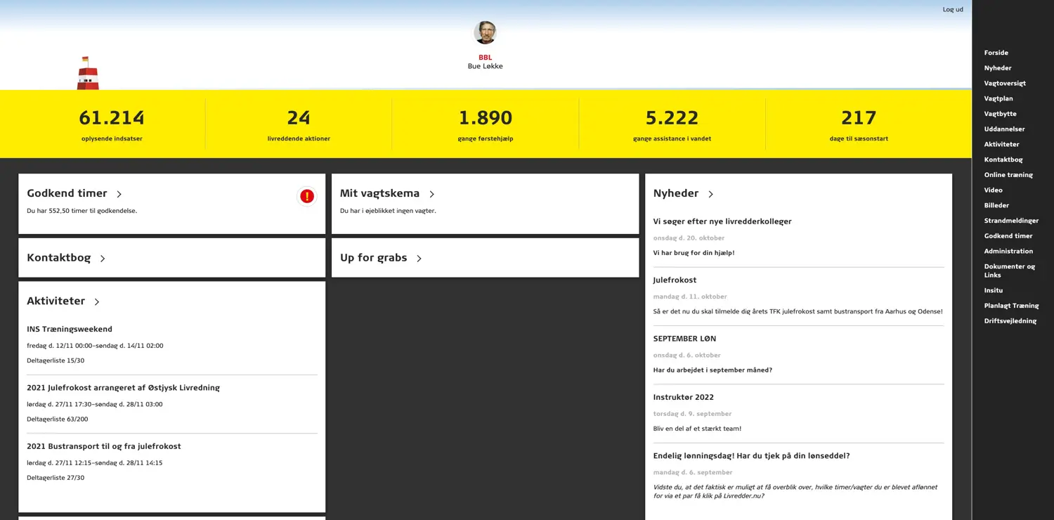 Administrationsinterface for kystlivrednings vagtplanlægning
