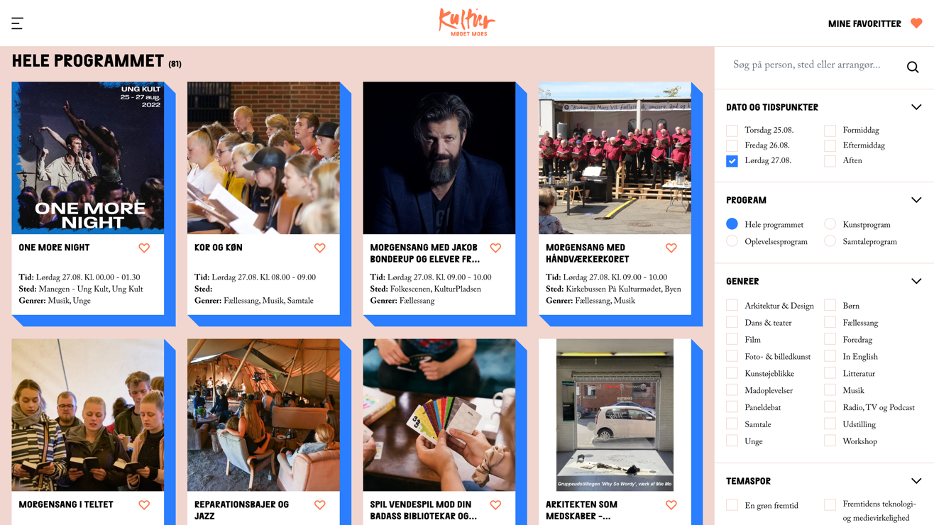 Desktopvisning af Kulturmødet Mors program app