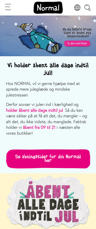 Mobile view of Normal's store opening hours