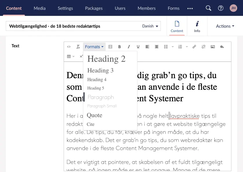 Muligheder for headerstyling i Umbraco CMS