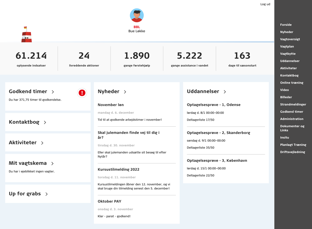 Administrationsinterface for kystlivrednings vagtplanlægning