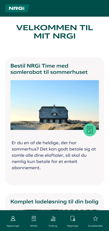 Mobilvisning af Mit NRGI-appen – Velkommen