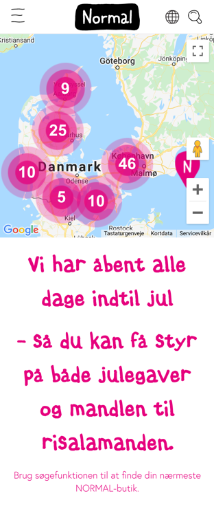Mobile view of Normal store locator page