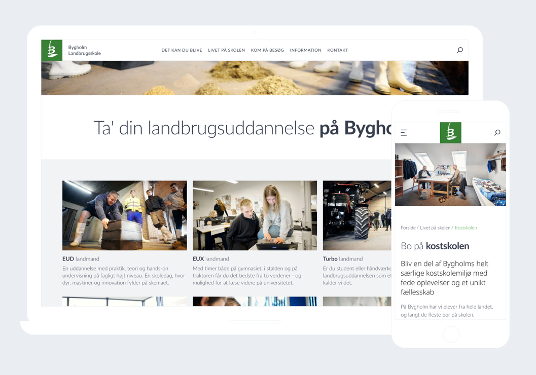 Desktop visning af Bygholm Landbrugsskole hjemmeside