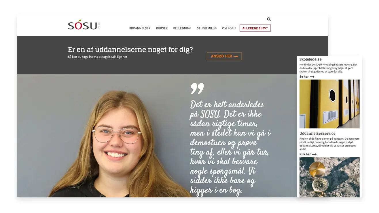 SOSU desktop visning af hjemmeside
