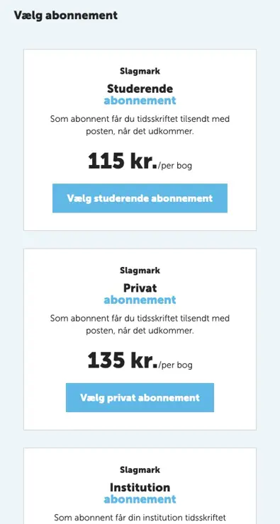 Vælg abonnement interface