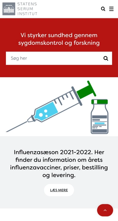 Mobile view of SSI website - search result