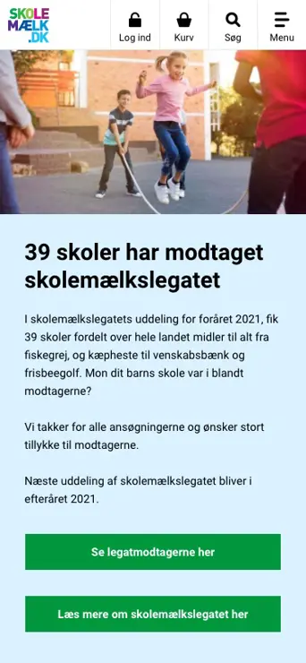 Mobilvisning af skolemælks hjemmeside - legatside