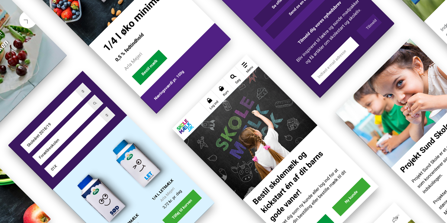 Mobilvisning af skolemælks hjemmesidedesign