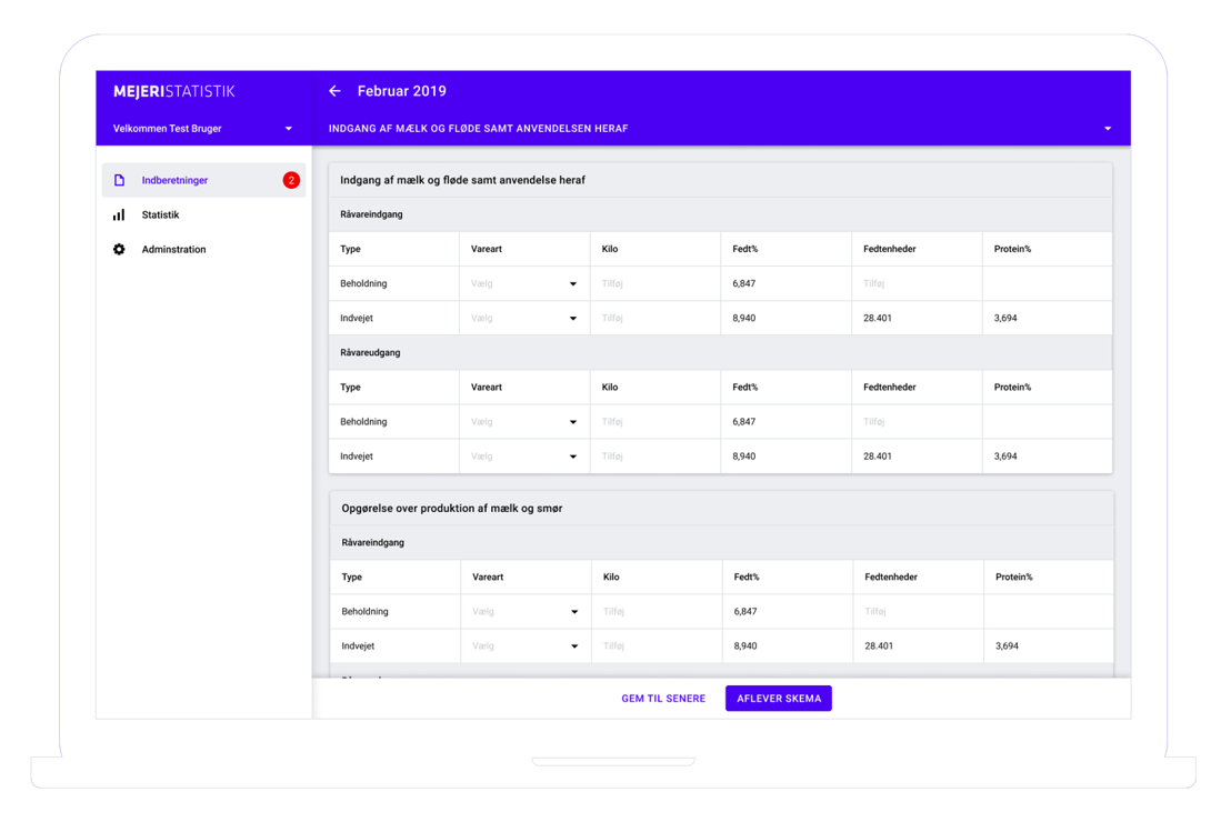 Dairy statistics interface