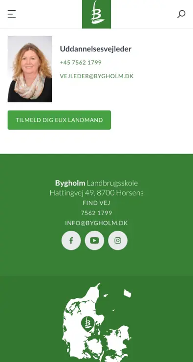 Mobilvisning af Bygholm Landbrugsskole hjemmeside - kontakt