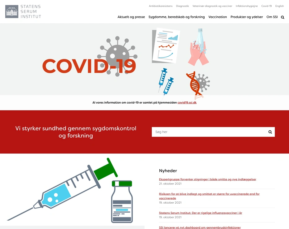 Covid page on SSI's website - desktop view