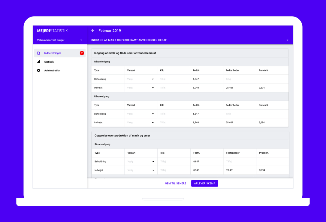 Dairy statistics interface