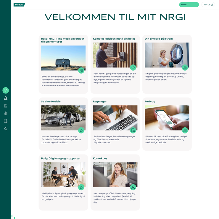 Desktopvisning af Mit NRGI-appen – Velkommen
