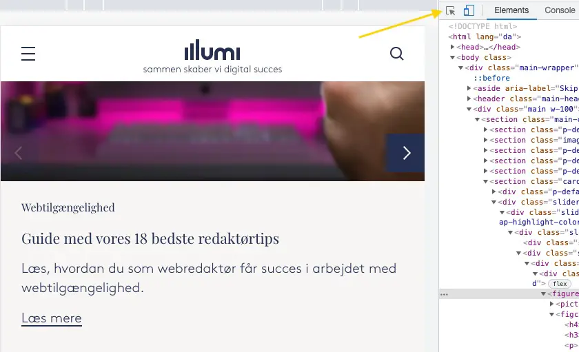Screenshot af select funktion i Lighthouse