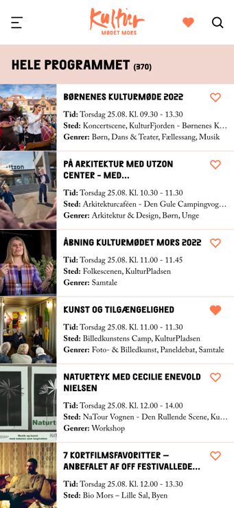 Mobilvisning af Kulturmødet Mors app - Program