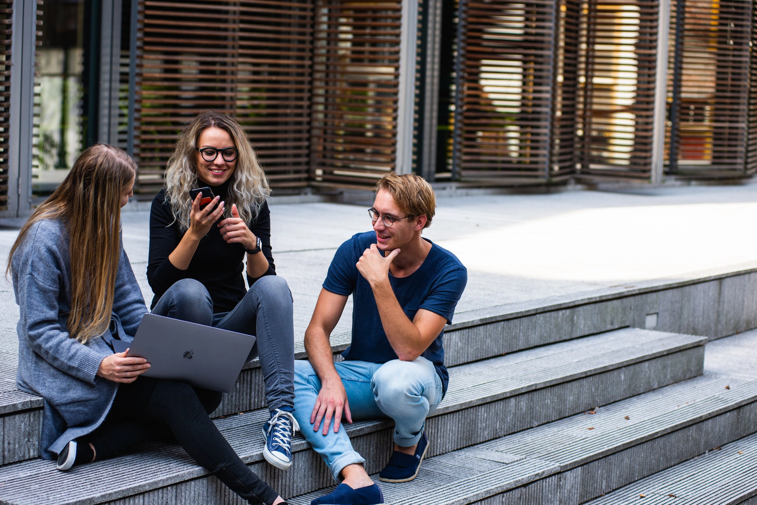 Group work outside on stairs