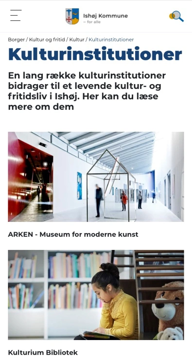 Mobile view of Ishøj Kommune's website - culture