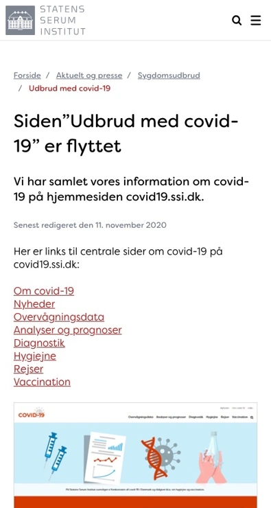 Covid page on SSI's website