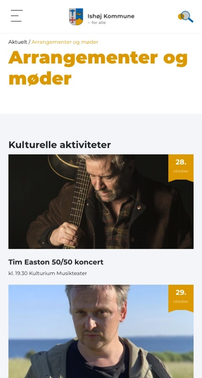 Mobile view of Ishøj Kommune's website - events